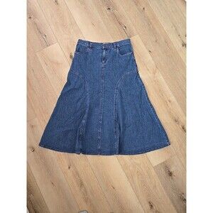 Vintage Western Prairie Cowgirl Retro Modest Flared Panel Denim Skirt Womens PM